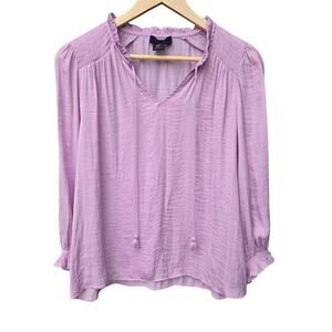 Rachel Roy Womens Lilac Purple Peasant Top M Boho Cottage Tassels Puff Sleeve